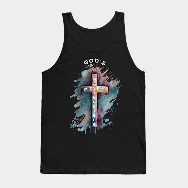 God's Messy Masterpiece Cross, Unisex Christian Cotton T-Shirt, Stylish Colorful Imagery, Trendy Spiritual Shirt, Christian Apparel, Comy, Soft Tank Top by Yendarg Productions